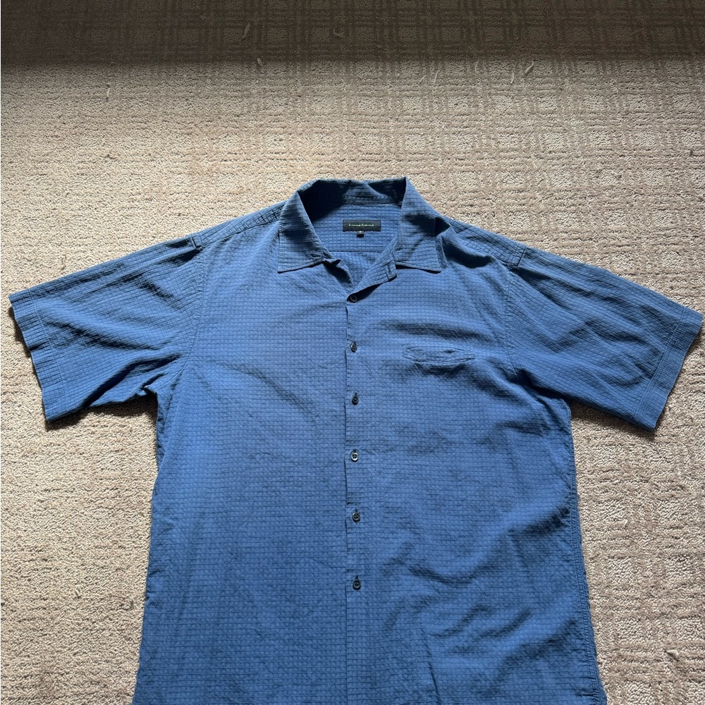 Men's Blue Short Sleeve Button-Up Shirt